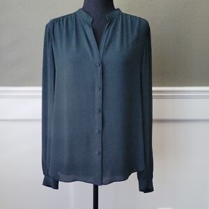 Ann Taylor Dark Green Button-Up Blouse